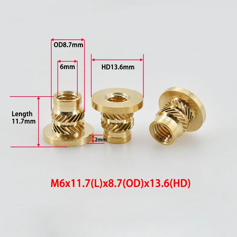 Copper Threaded Nut Inserts M2 M2.5 M3 M4 M5 M6 M8 Notebook 3D Print Flange T-Nuts Knurled Thread Hot Melt Heating Insert Nuts