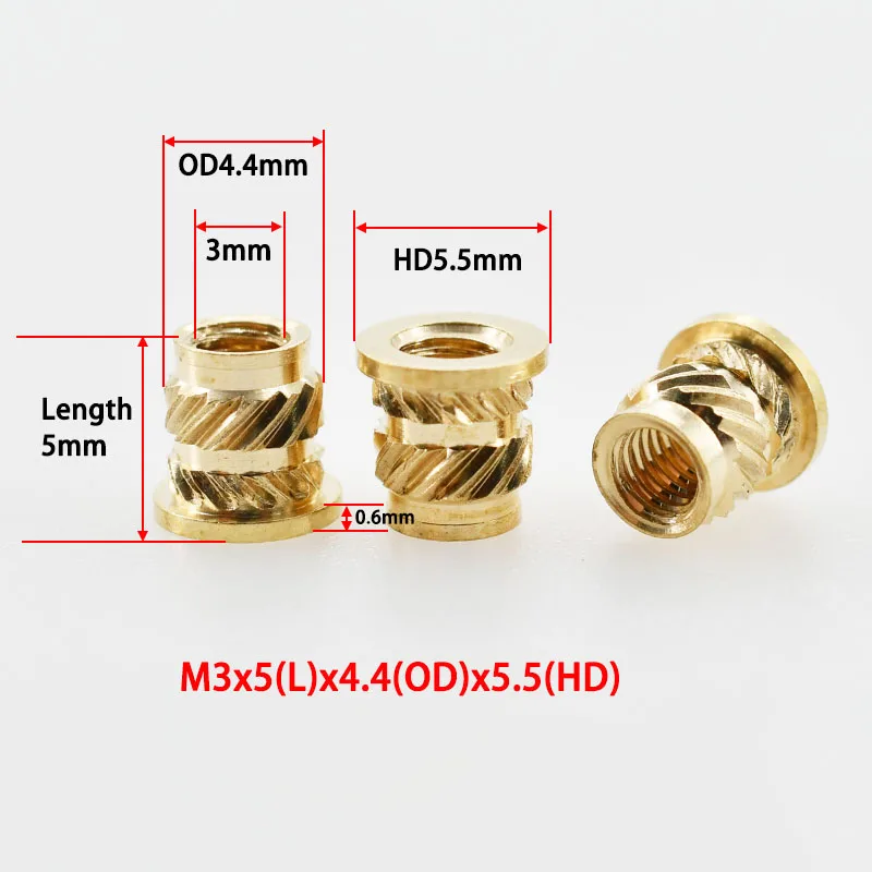 Copper Threaded Nut Inserts M2 M2.5 M3 M4 M5 M6 M8 Notebook 3D Print Flange T-Nuts Knurled Thread Hot Melt Heating Insert Nuts