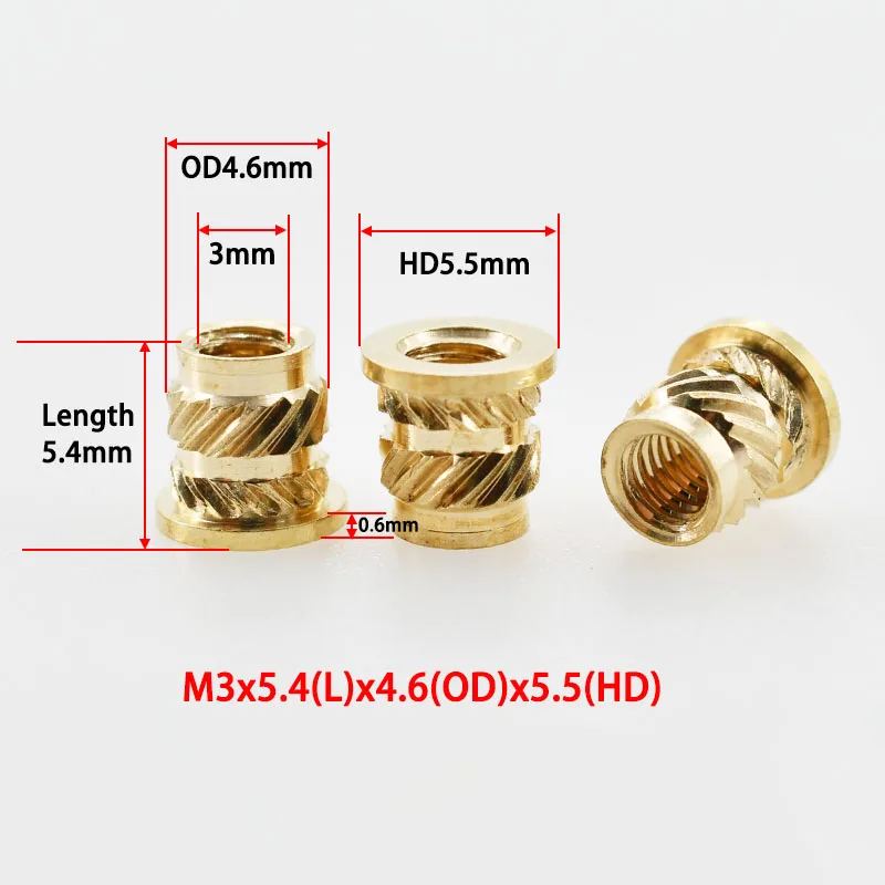 Copper Threaded Nut Inserts M2 M2.5 M3 M4 M5 M6 M8 Notebook 3D Print Flange T-Nuts Knurled Thread Hot Melt Heating Insert Nuts