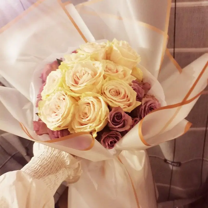 5pcs/Pack Flower Wrapping Paper Golden Border Rose Korean Style Half Transparent Gift Packing Florist Bouquet Wrapping Material