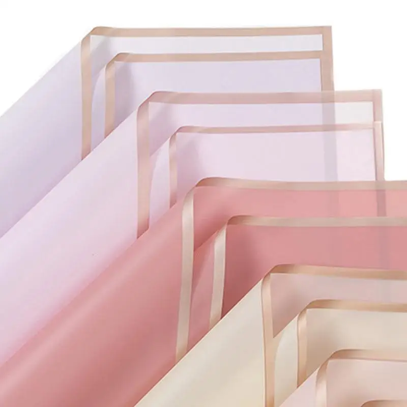5pcs/Pack Flower Wrapping Paper Golden Border Rose Korean Style Half Transparent Gift Packing Florist Bouquet Wrapping Material