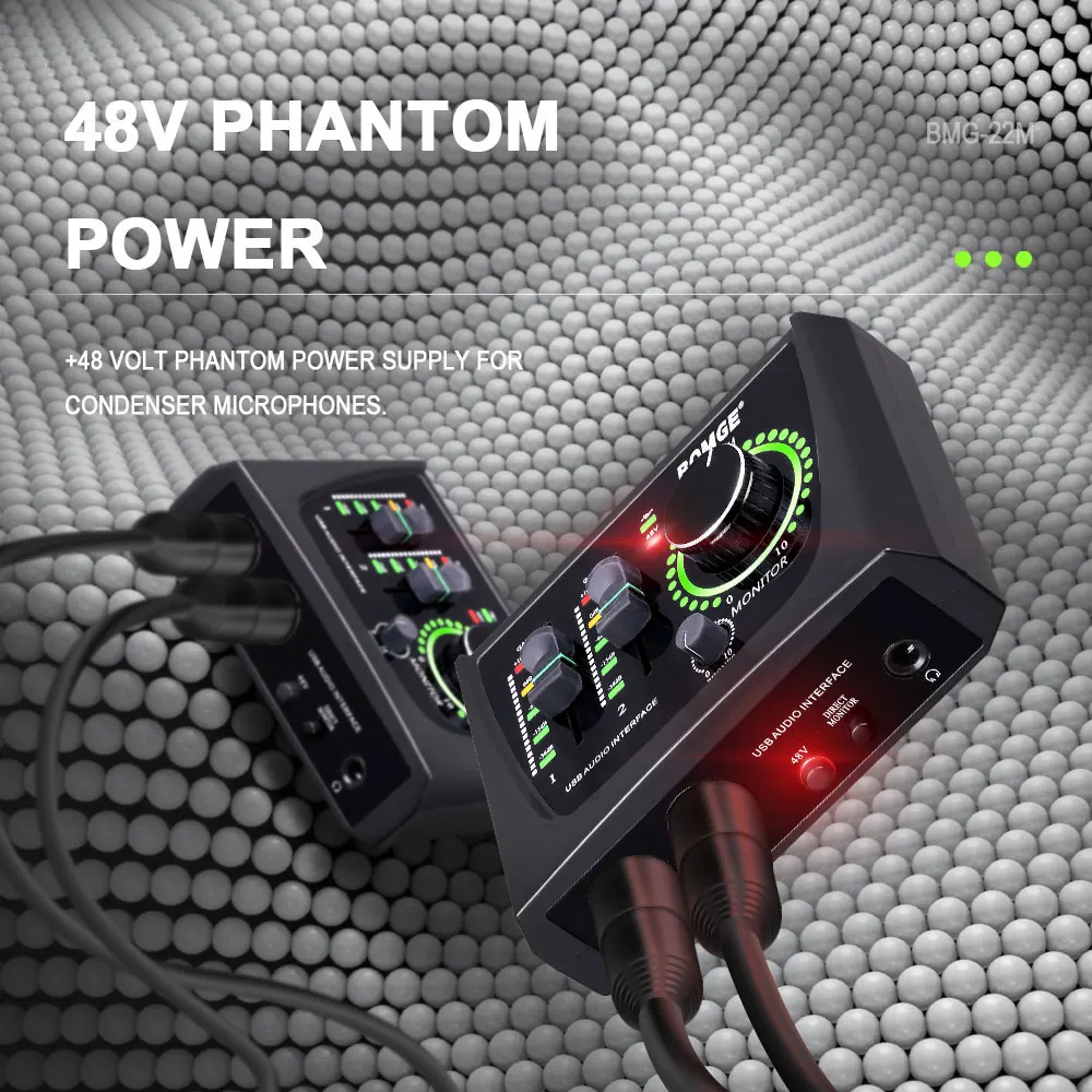 BOMGE Mini 2 Channel USB Audio Interface Sound Card Recording Streaming and Podcasting with XLR/48V Phantom Power for Guitarist