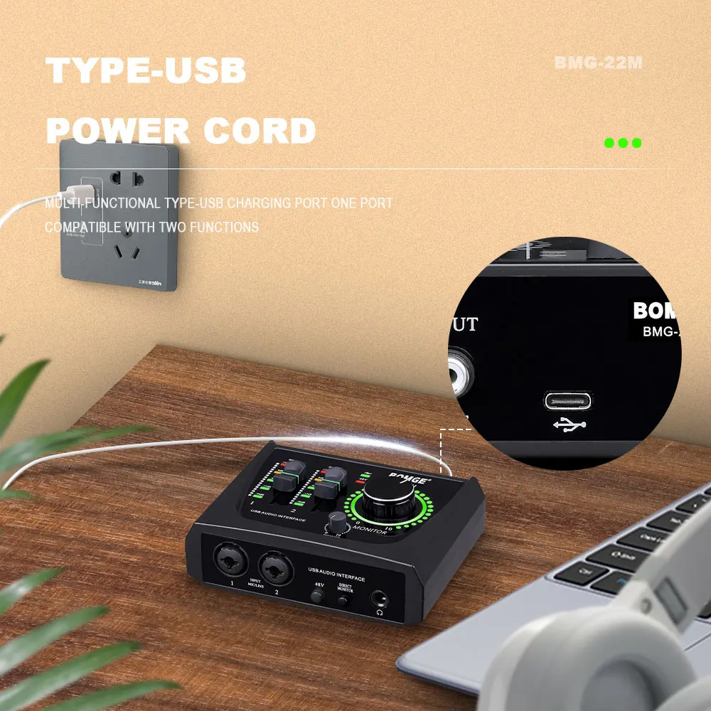 BOMGE Mini 2 Channel USB Audio Interface Sound Card Recording Streaming and Podcasting with XLR/48V Phantom Power for Guitarist