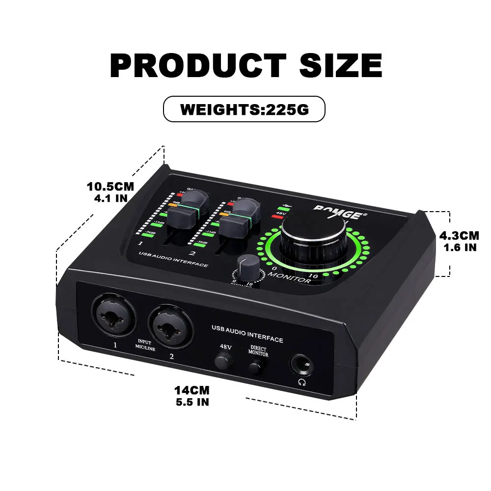 BOMGE Mini 2 Channel USB Audio Interface Sound Card Recording Streaming and Podcasting with XLR/48V Phantom Power for Guitarist