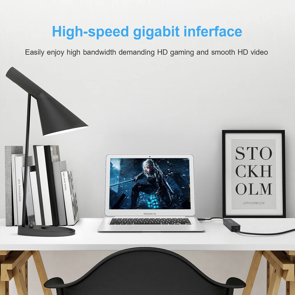 10/100/1000Mbps USB 3.0 Wired USB TypeC To Rj45 Lan Ethernet Adapter Network Card for PC Macbook Windows Laptop