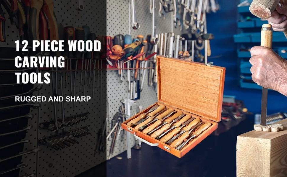 SucceBuy 12PCS Wood Carving Hand Chisel Set Lathe Knife DIY Turning Woodworking Professional Gouges Woodcraft Carpentry Tools