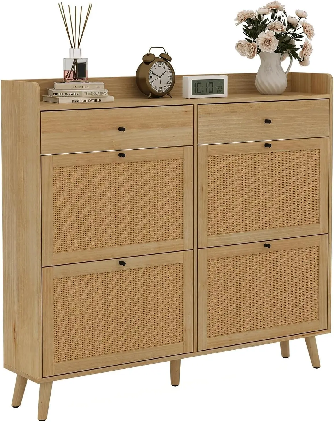 Rattan Shoe Cabinet Storage for Entryway Shoe Organizer Cabinet with 4 Flip Drawers and 2 Slide Drawers Shoe Storage Cabinet