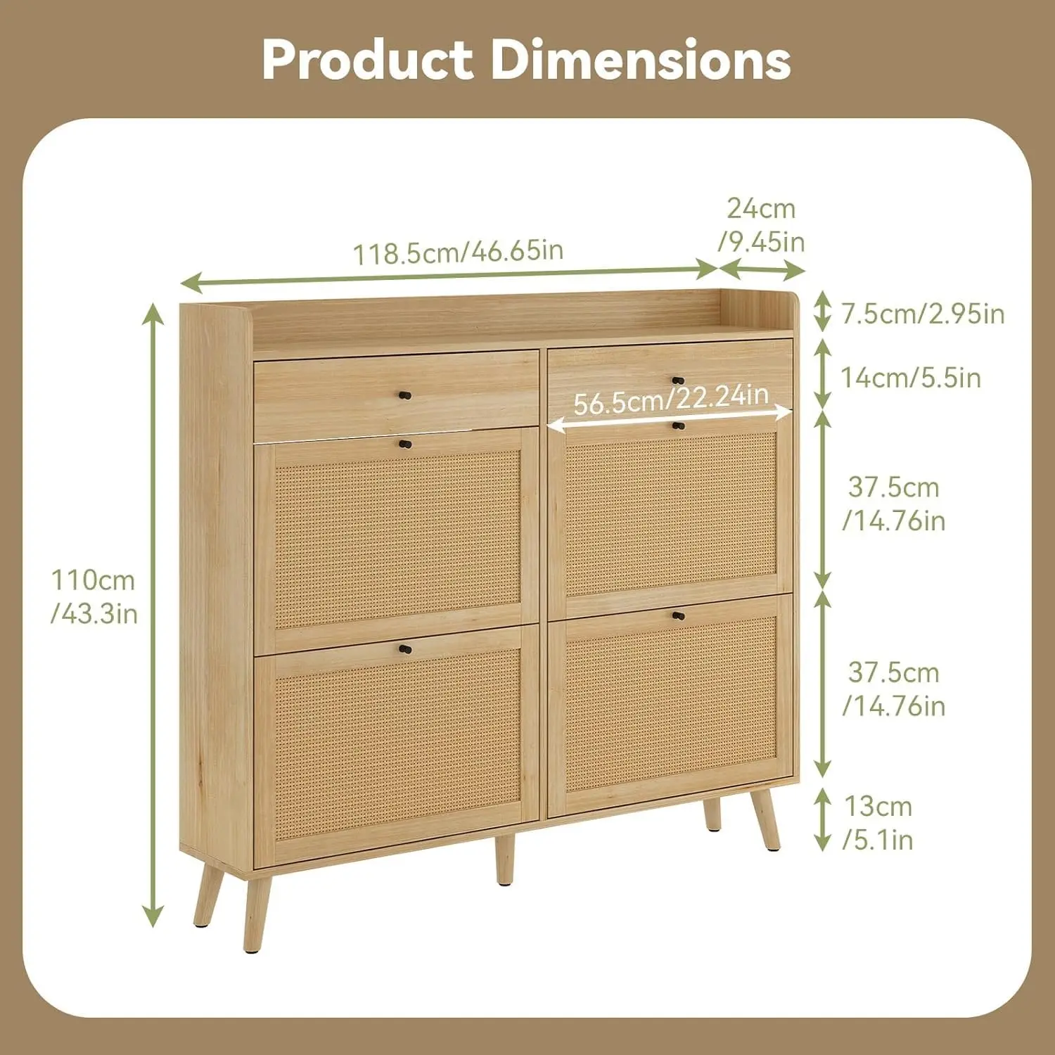 Rattan Shoe Cabinet Storage for Entryway Shoe Organizer Cabinet with 4 Flip Drawers and 2 Slide Drawers Shoe Storage Cabinet