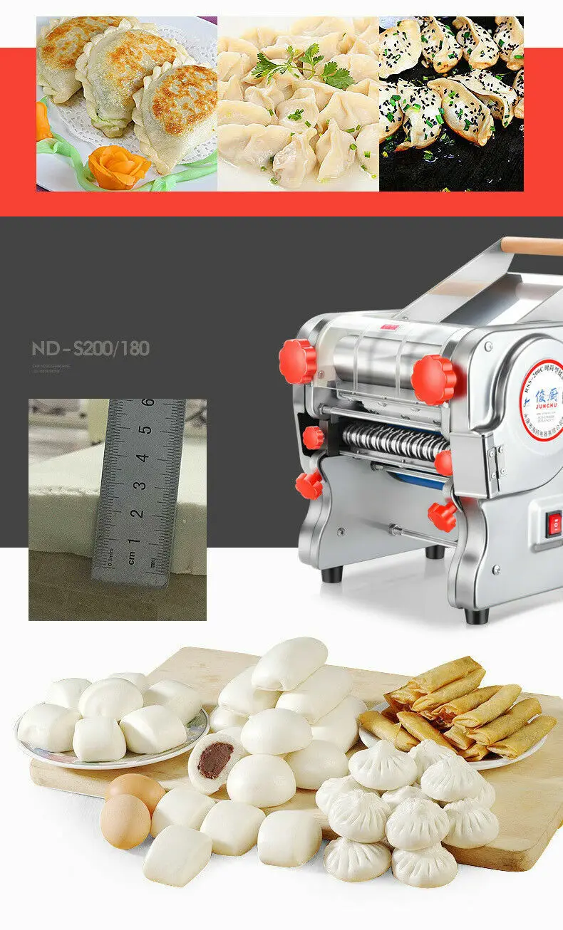 550W Electric Pasta Maker Noodle Machine Dumpling Skin Roller Steel Full Stainless Steel Dual Knife Noodle Maker For Commercial