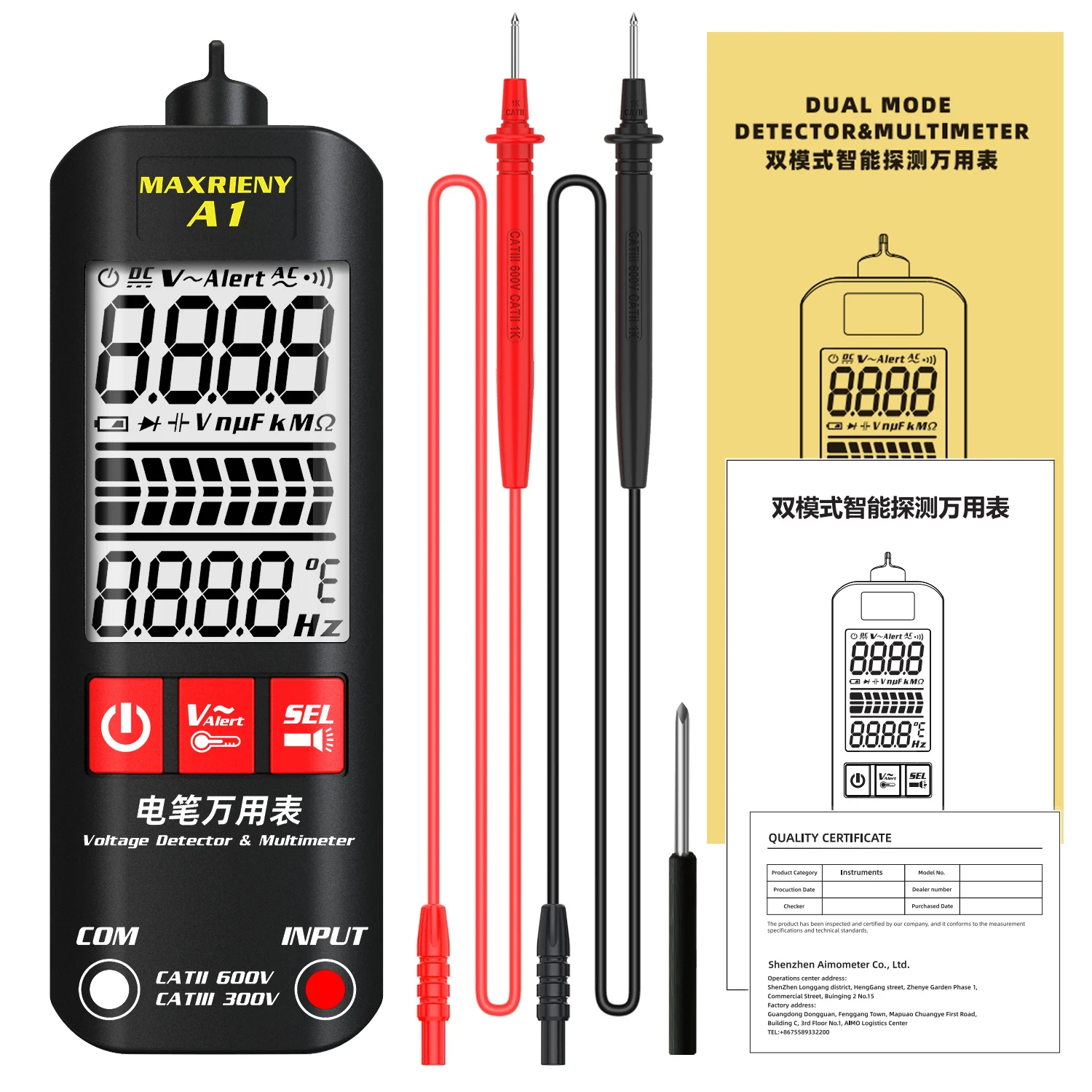 A1 Voltage Tester Smart Digital Multimeter Non-Contact Electrician Pen Detector Voltmeter Ac Live Wire Test Ohm Hz NCV Meter