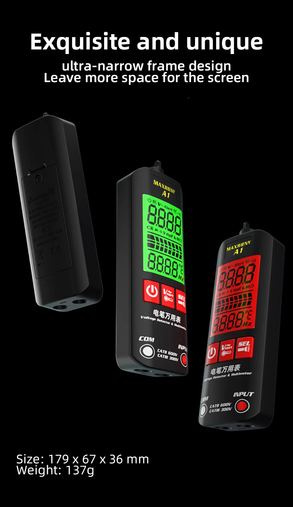 A1 Voltage Tester Smart Digital Multimeter Non-Contact Electrician Pen Detector Voltmeter Ac Live Wire Test Ohm Hz NCV Meter