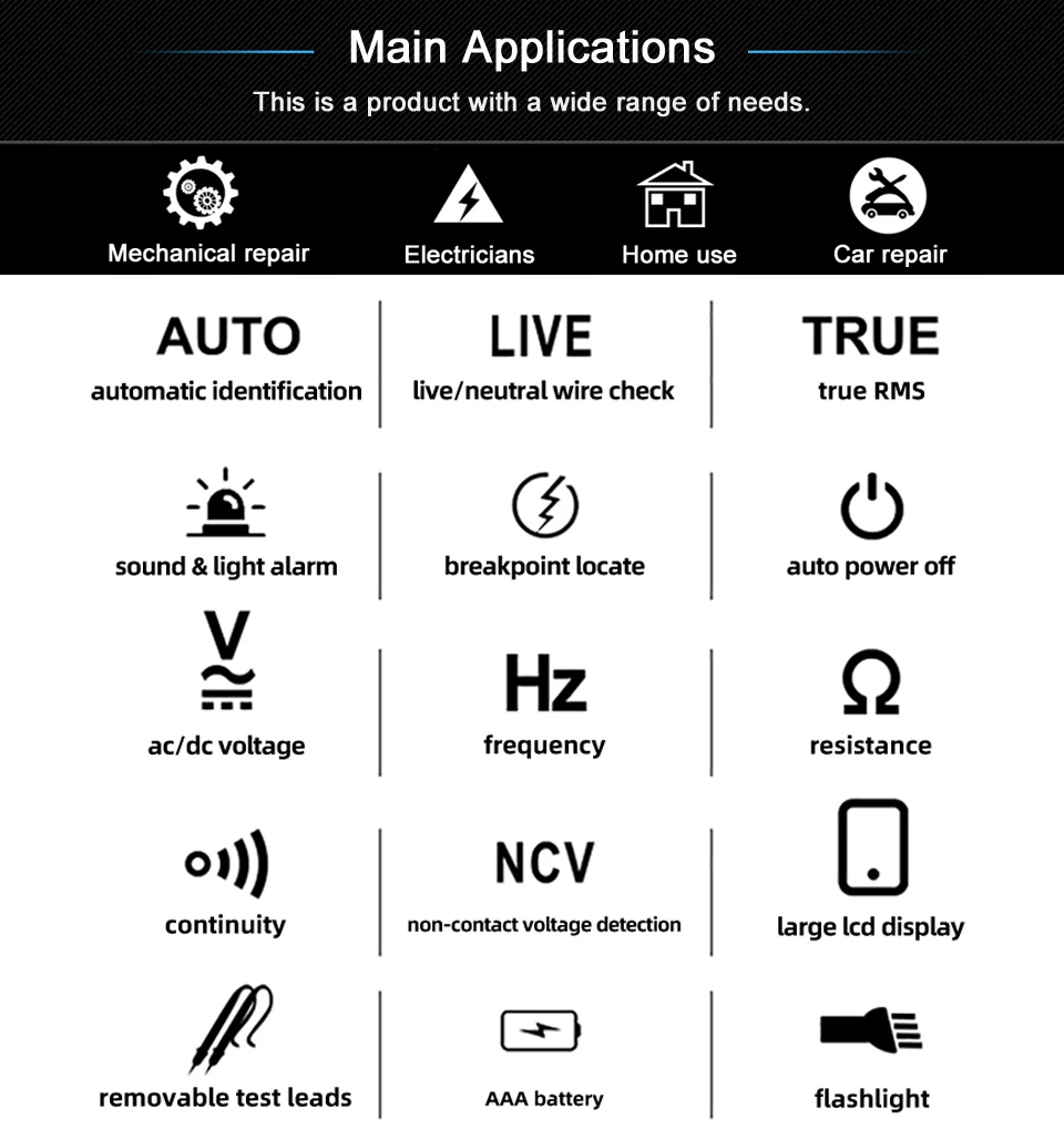 A1 Voltage Tester Smart Digital Multimeter Non-Contact Electrician Pen Detector Voltmeter Ac Live Wire Test Ohm Hz NCV Meter