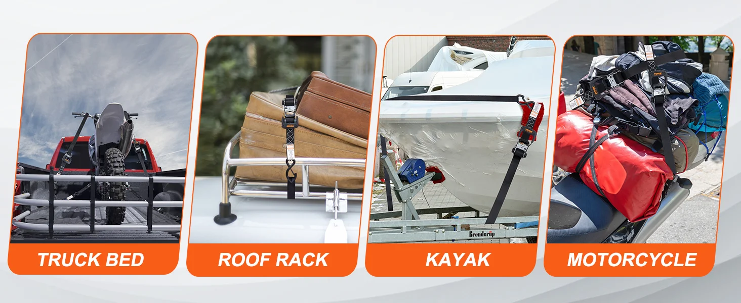 SucceBuy 4pcs Trailer Ratchet Tie Down Straps with Padded Handles Hook Brake Binding Belt for Moving Securing Cargo Motorcycle