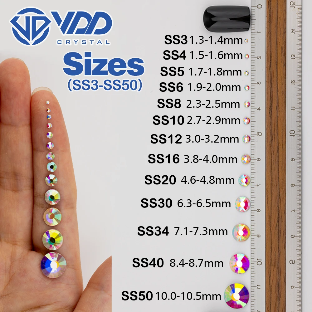 VDD 001 Crystal Non-hotfix Rhinestones Ss3-ss50 Dmc Flatback Applique Crystal Stones Nail Art Accessories Decoration Diy