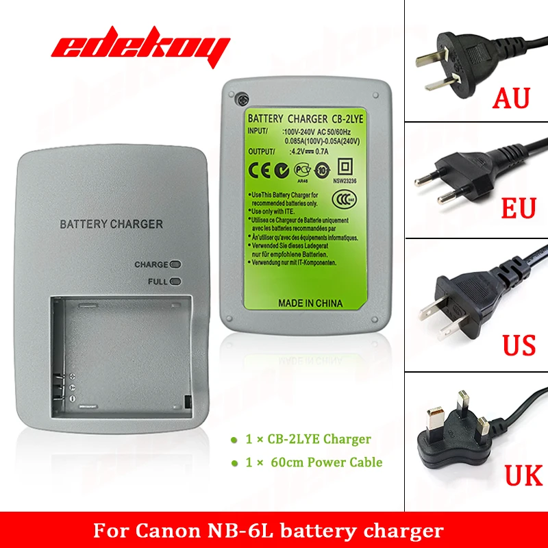 CB-2LY CB-2LYE Charger for Canon Batteries NB-6L NB-6LH PowerShot D10 D20 D30 S90 S95 S120 S200 SD770 Is SD980 SD120 S200 SD770