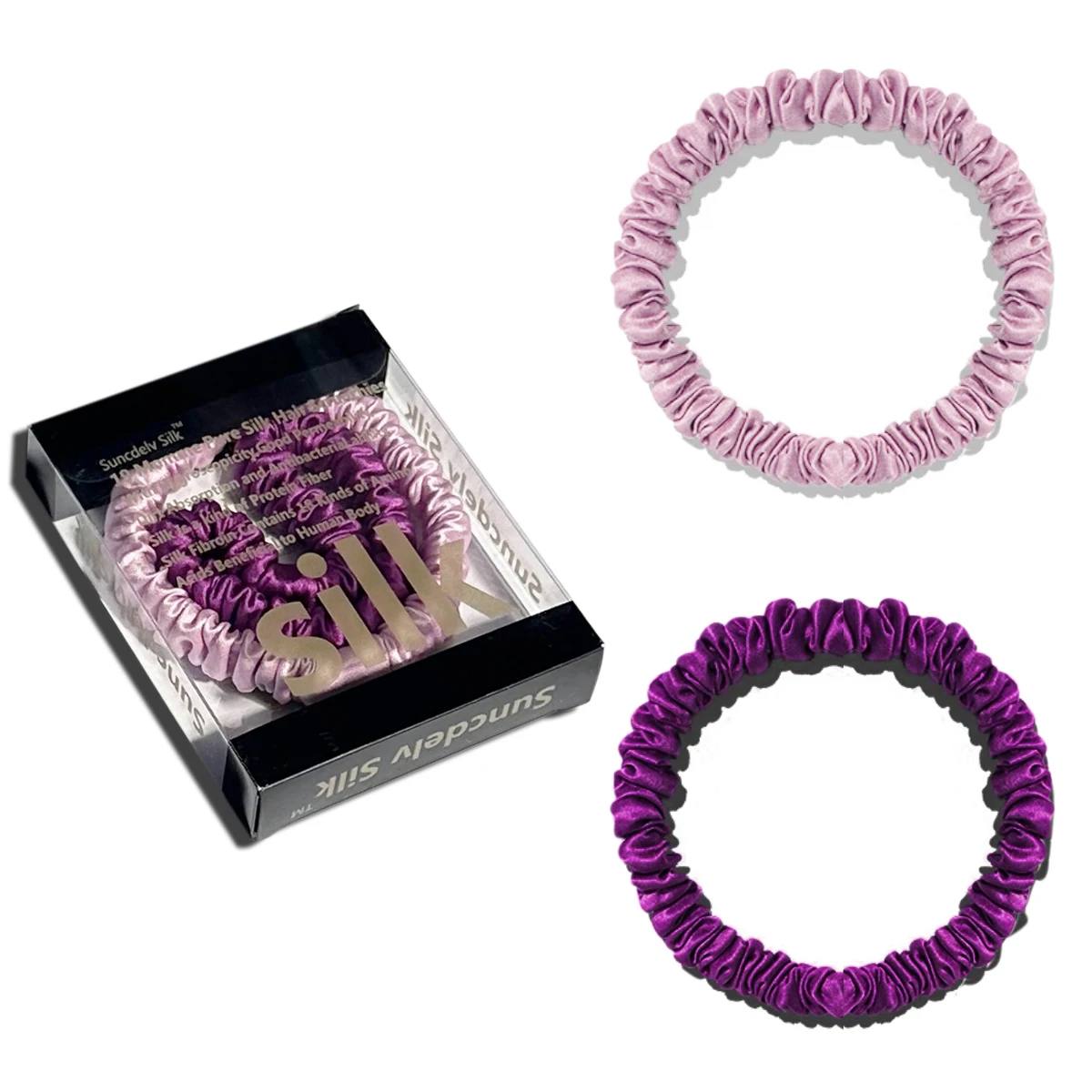 2PCS Box 100% Natural Silk Solid Color Hair Ties High Quality Hair Scrunchies (22Momme) Women Big Hairbands Hair Accessories