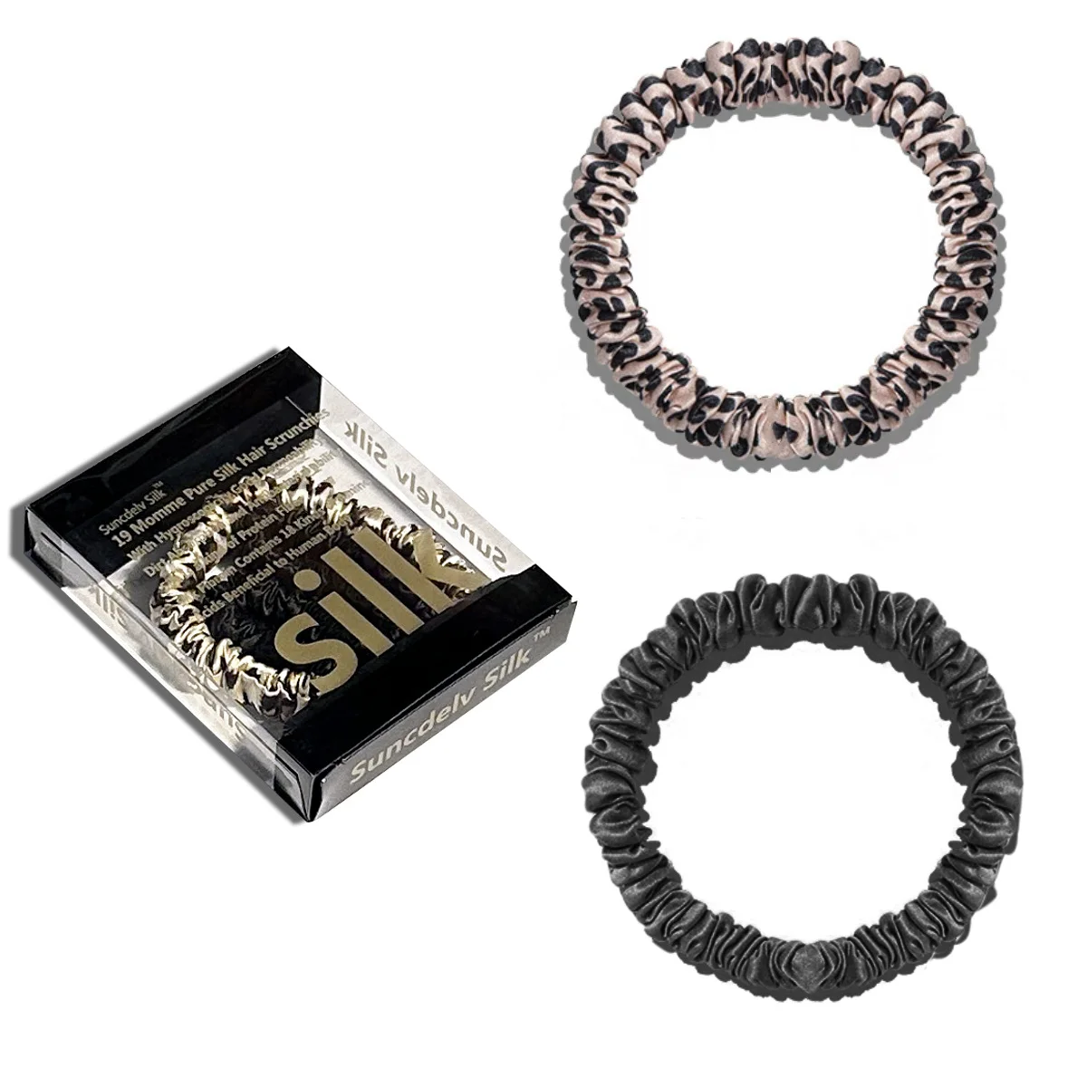 2PCS Box 100% Natural Silk Solid Color Hair Ties High Quality Hair Scrunchies (22Momme) Women Big Hairbands Hair Accessories