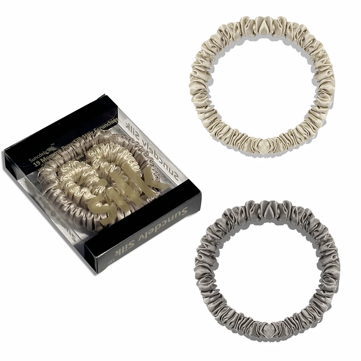 2PCS Box 100% Natural Silk Solid Color Hair Ties High Quality Hair Scrunchies (22Momme) Women Big Hairbands Hair Accessories