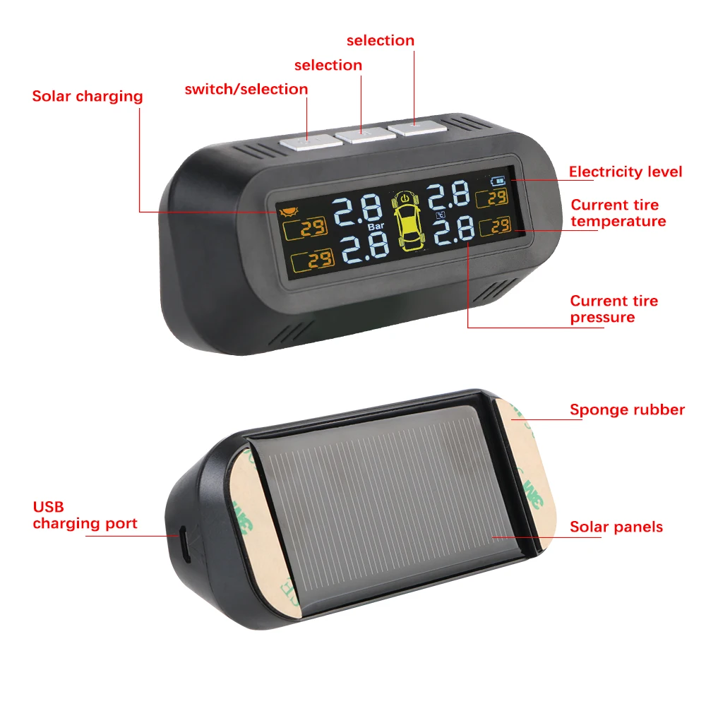 Tire Pressure Monitoring System Temperature Warning New C External Battery Version Sensors Solar TPMS Car Tyre Pressure Monitor