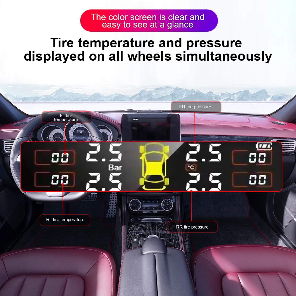 Tire Pressure Monitoring System Temperature Warning New C External Battery Version Sensors Solar TPMS Car Tyre Pressure Monitor