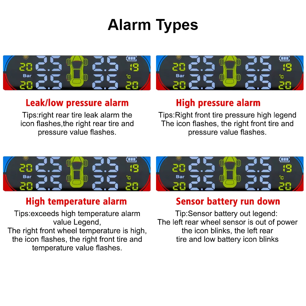 Tire Pressure Monitoring System Temperature Warning New C External Battery Version Sensors Solar TPMS Car Tyre Pressure Monitor