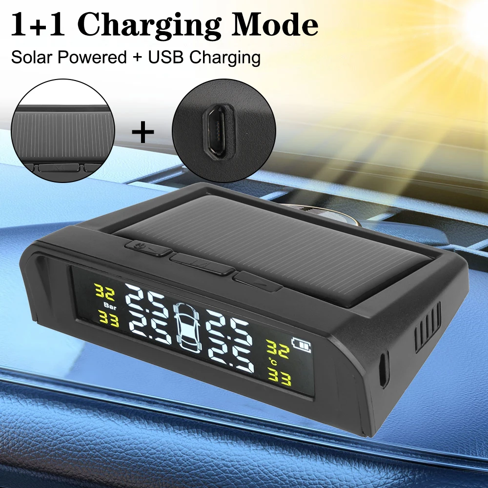 Tire Pressure Monitoring System Temperature Warning New C External Battery Version Sensors Solar TPMS Car Tyre Pressure Monitor