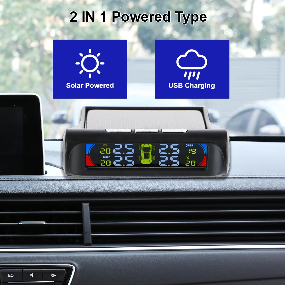 Tire Pressure Monitoring System Temperature Warning New C External Battery Version Sensors Solar TPMS Car Tyre Pressure Monitor