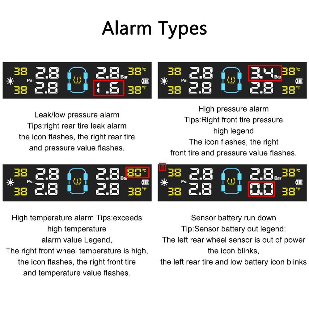 Tire Pressure Monitoring System Temperature Warning New C External Battery Version Sensors Solar TPMS Car Tyre Pressure Monitor