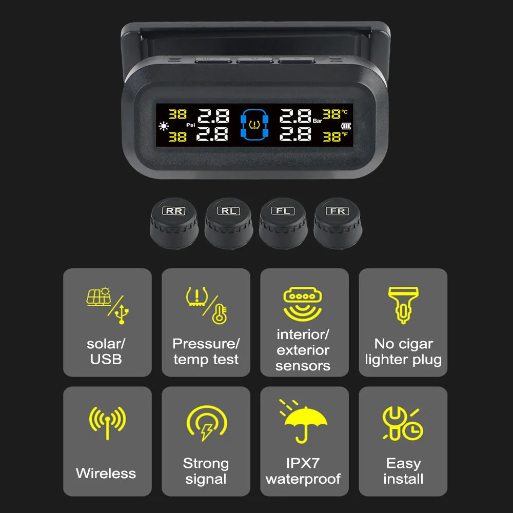 Tire Pressure Monitoring System Temperature Warning New C External Battery Version Sensors Solar TPMS Car Tyre Pressure Monitor