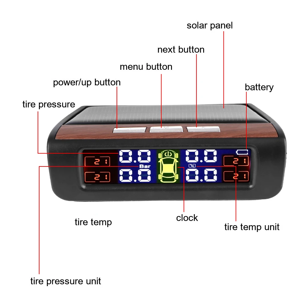 Tire Pressure Monitoring System Temperature Warning New C External Battery Version Sensors Solar TPMS Car Tyre Pressure Monitor