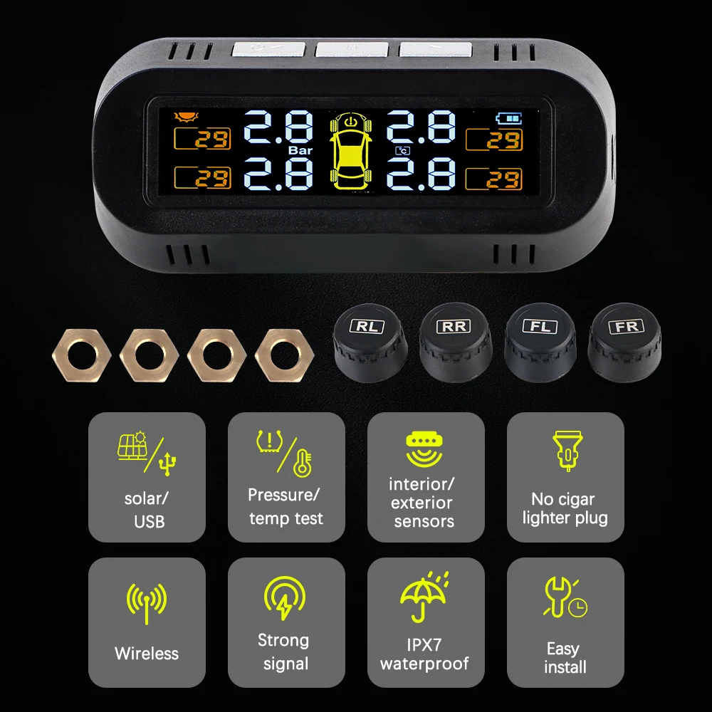 Tire Pressure Monitoring System Temperature Warning New C External Battery Version Sensors Solar TPMS Car Tyre Pressure Monitor