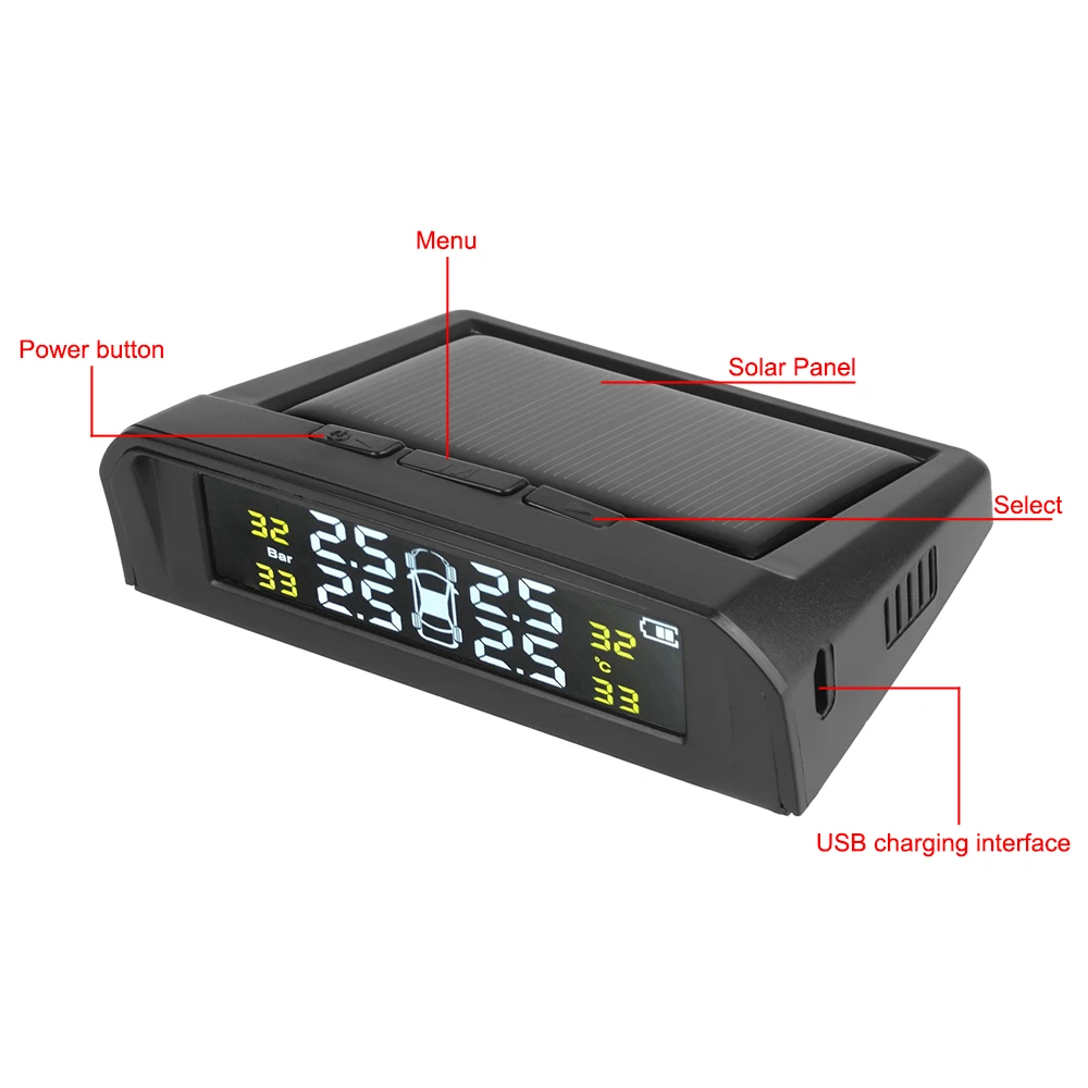 Tire Pressure Monitoring System Temperature Warning New C External Battery Version Sensors Solar TPMS Car Tyre Pressure Monitor