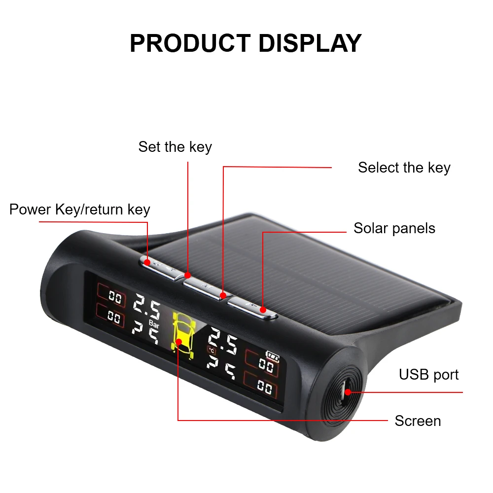 Tire Pressure Monitoring System Temperature Warning New C External Battery Version Sensors Solar TPMS Car Tyre Pressure Monitor