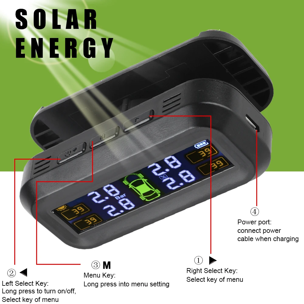 Tire Pressure Monitoring System Temperature Warning New C External Battery Version Sensors Solar TPMS Car Tyre Pressure Monitor