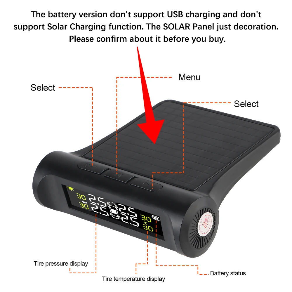 Tire Pressure Monitoring System Temperature Warning New C External Battery Version Sensors Solar TPMS Car Tyre Pressure Monitor