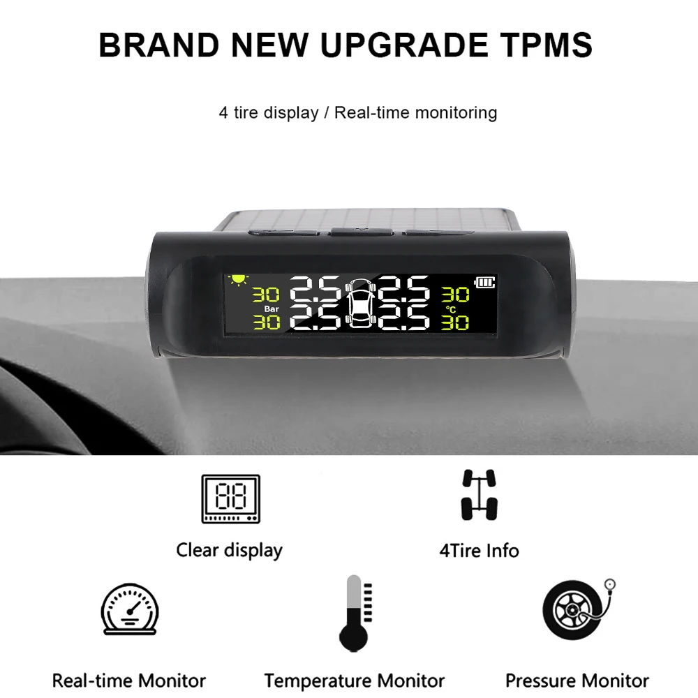 Tire Pressure Monitoring System Temperature Warning New C External Battery Version Sensors Solar TPMS Car Tyre Pressure Monitor