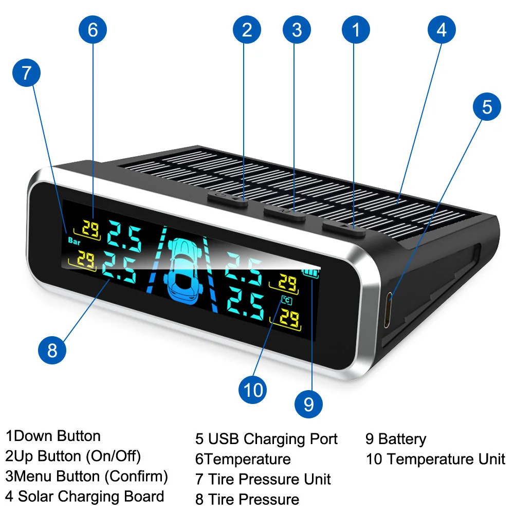 Tire Pressure Monitoring System Temperature Warning New C External Battery Version Sensors Solar TPMS Car Tyre Pressure Monitor