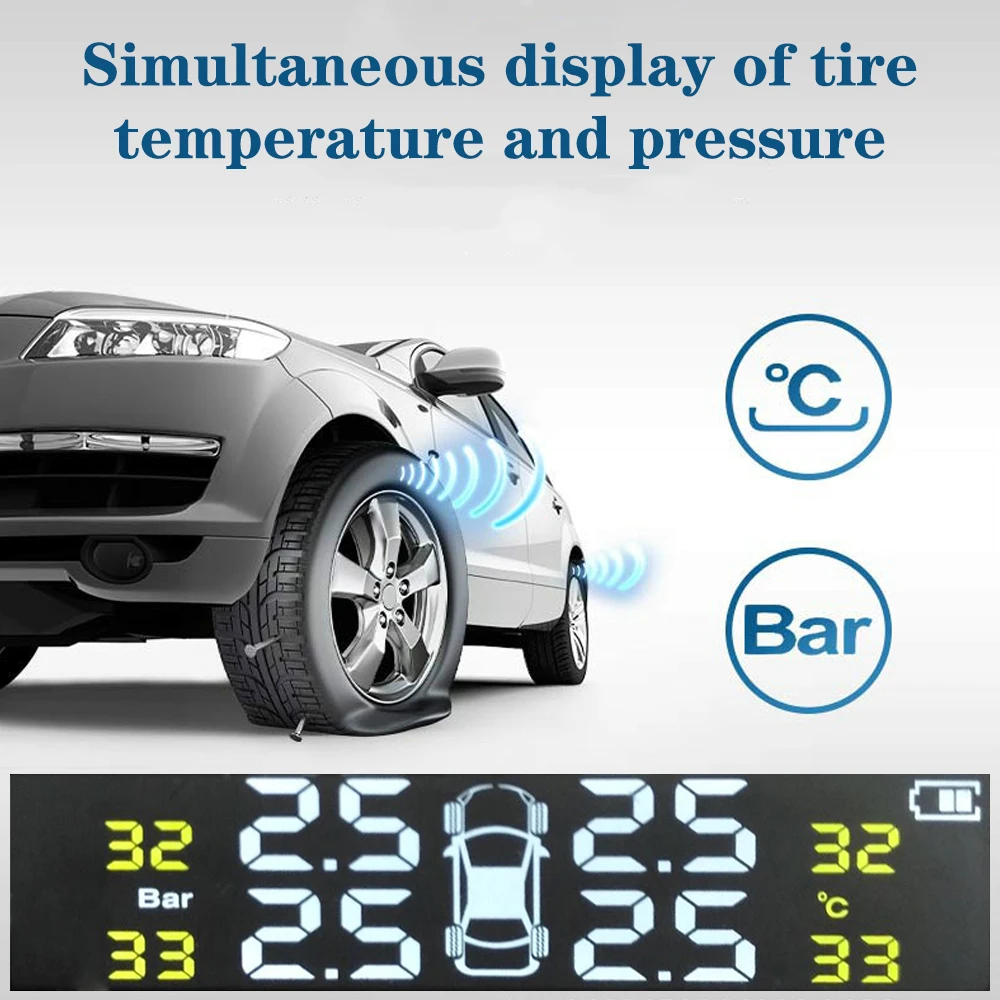 Tire Pressure Monitoring System Temperature Warning New C External Battery Version Sensors Solar TPMS Car Tyre Pressure Monitor