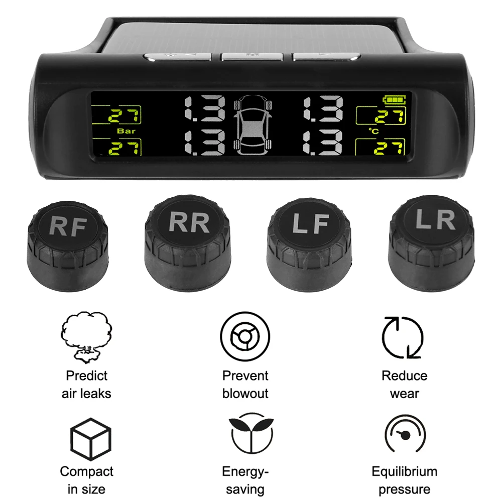 Tire Pressure Monitoring System Temperature Warning New C External Battery Version Sensors Solar TPMS Car Tyre Pressure Monitor