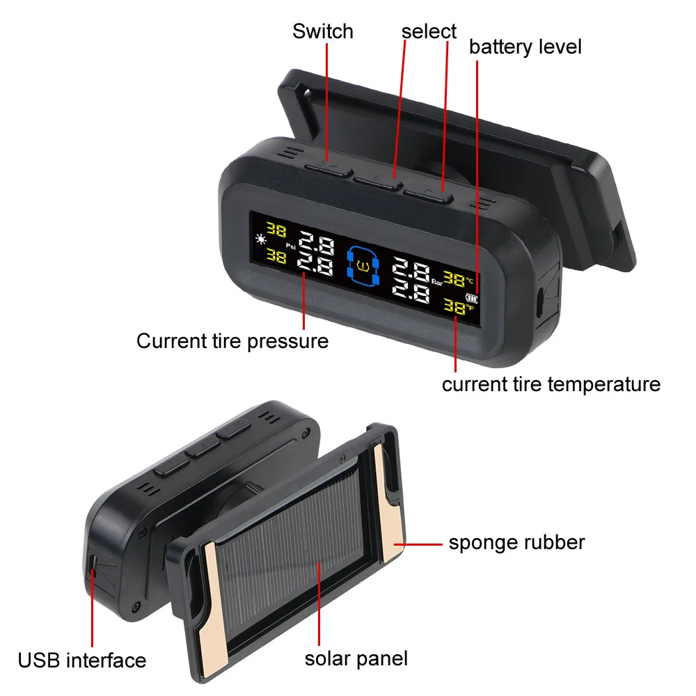 Tire Pressure Monitoring System Temperature Warning New C External Battery Version Sensors Solar TPMS Car Tyre Pressure Monitor