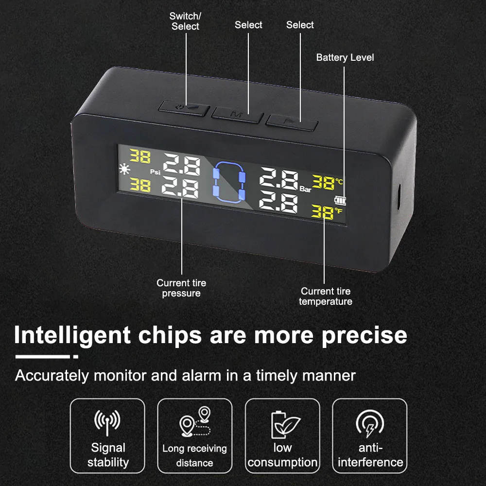 Tire Pressure Monitoring System Temperature Warning New C External Battery Version Sensors Solar TPMS Car Tyre Pressure Monitor