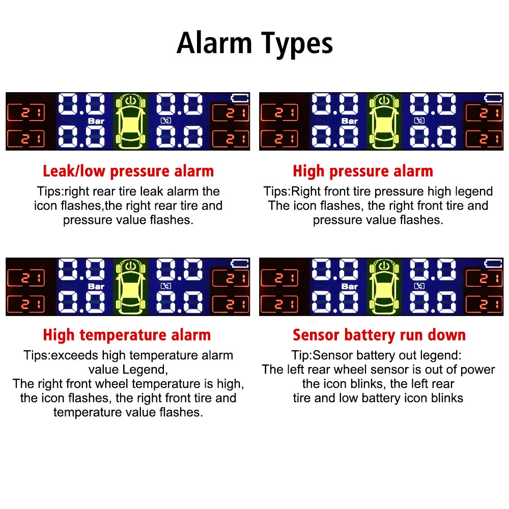 Tire Pressure Monitoring System Temperature Warning New C External Battery Version Sensors Solar TPMS Car Tyre Pressure Monitor