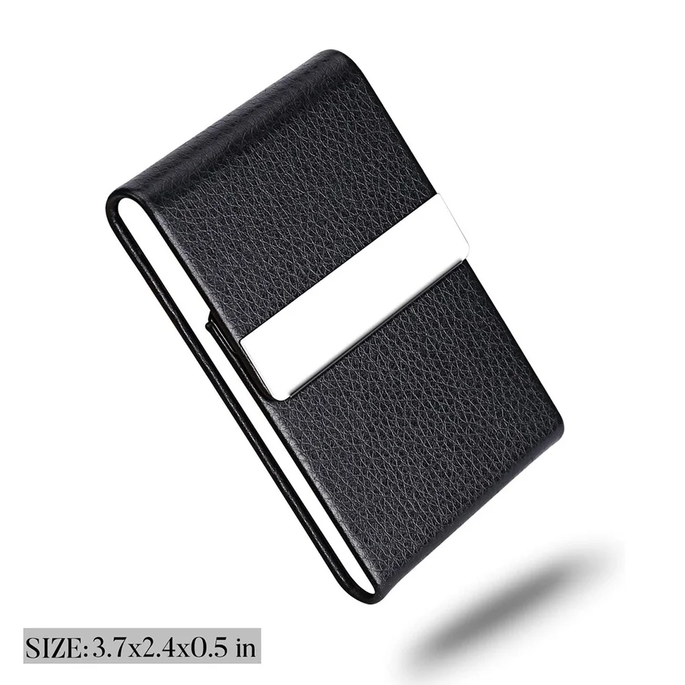 Business Card Holder Case - Slim PU Leather Metal Pocket Card Holder with Magnetic Shut, Name Card Holder