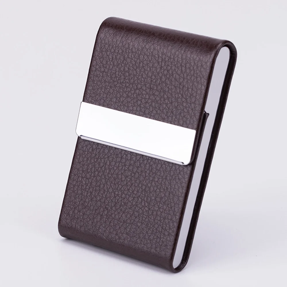 Business Card Holder Case - Slim PU Leather Metal Pocket Card Holder with Magnetic Shut, Name Card Holder