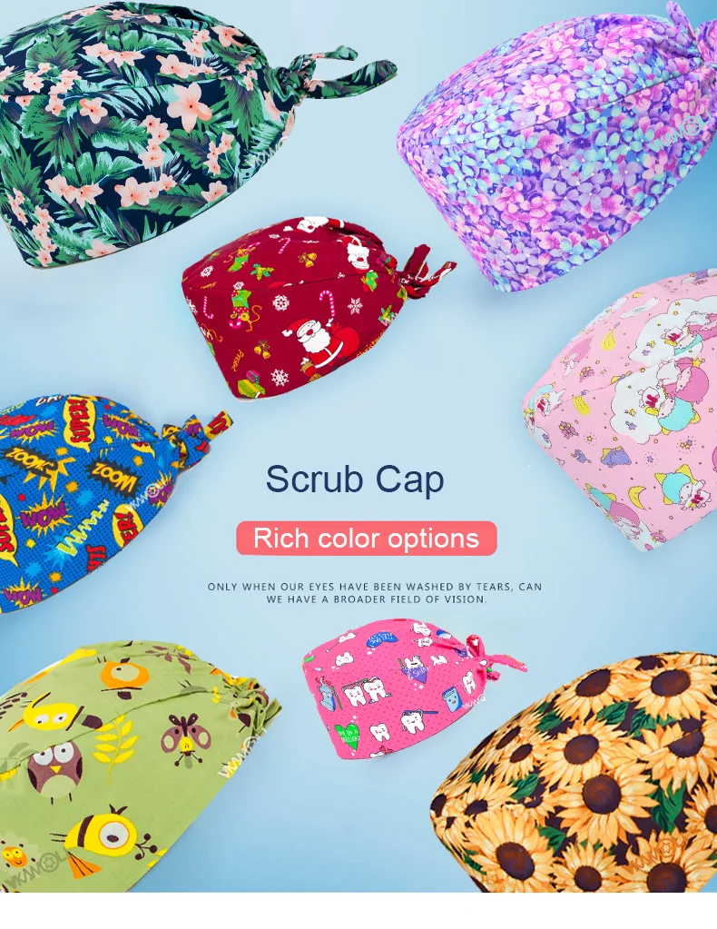 Gorro Clínicos Cartoon Printing Scrubs Caps Surgery Hat Men Nurse Scrubs Cap Pet Clinic Work Hat Medical Scrub Hats
