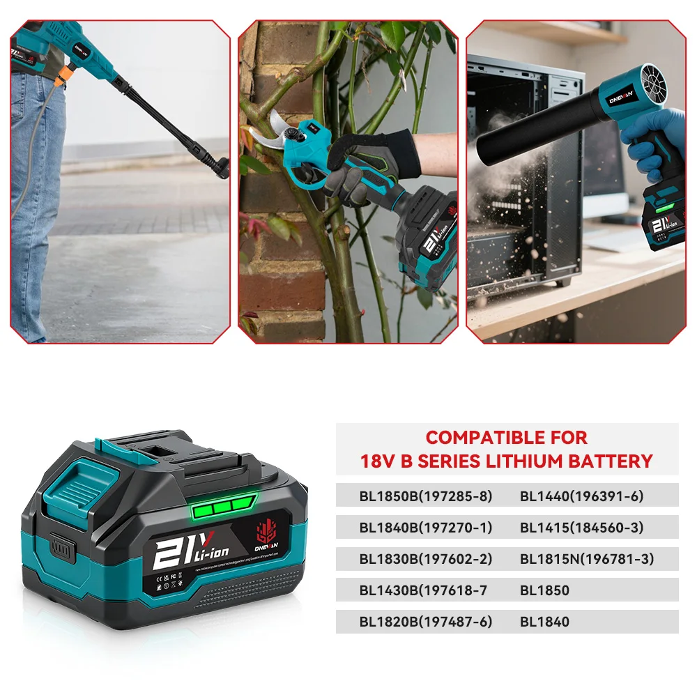 ONEVAN 15000mAh 22500mAh Rechargeable Lithium Ion Battery With Battery Indicator Wrench Power Tool For Makita 18V Battery Pin