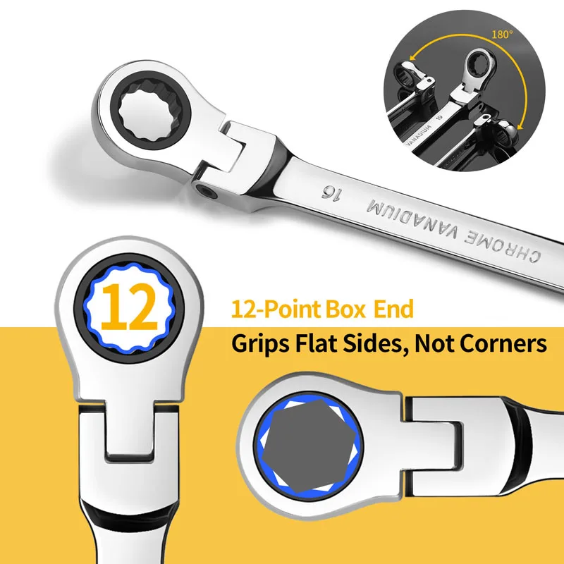 1 Piece Flexible Pivoting Head Ratchet Wrench Spanner Garage Metric hand Tool For auto and Home Repair