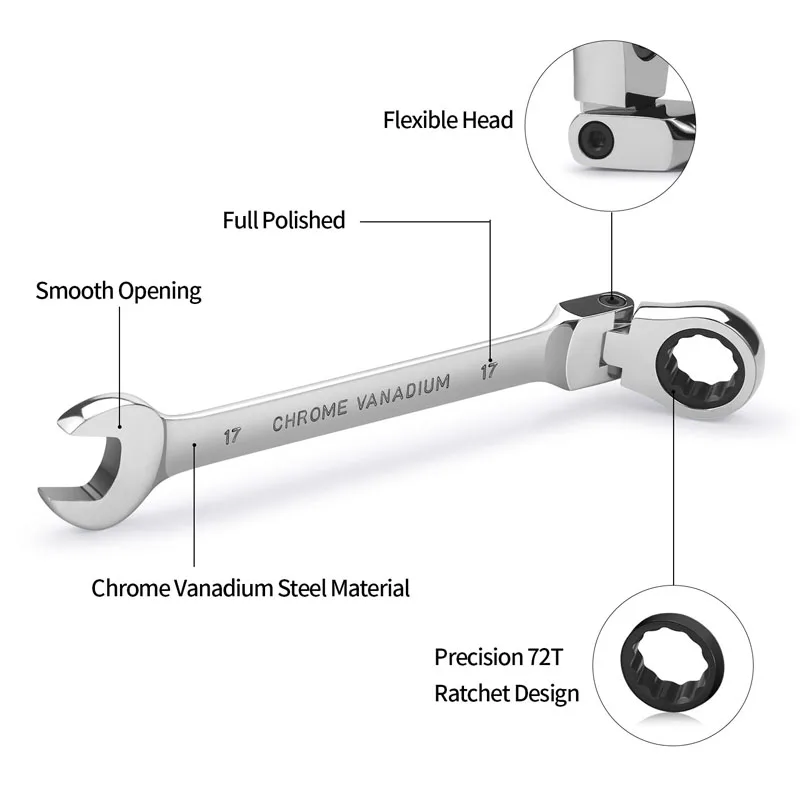 1 Piece Flexible Pivoting Head Ratchet Wrench Spanner Garage Metric hand Tool For auto and Home Repair