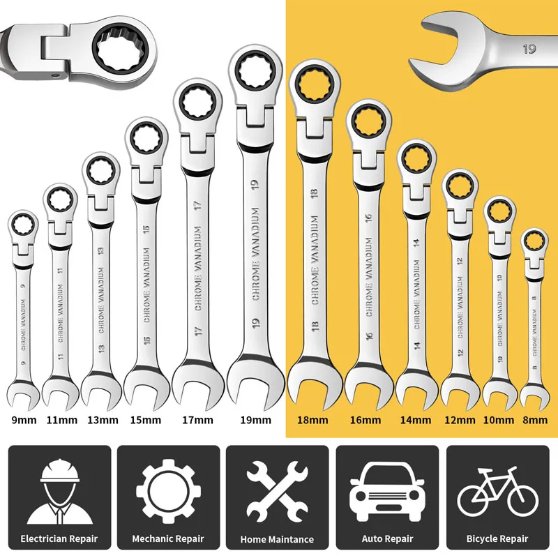 1 Piece Flexible Pivoting Head Ratchet Wrench Spanner Garage Metric hand Tool For auto and Home Repair