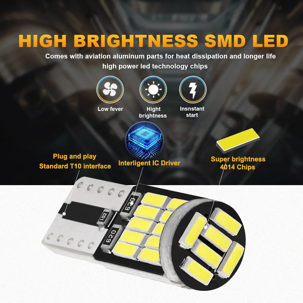 10pcs T10 Led Canbus No Error Car Interior Light T10 26 SMD 4014 Chip Car Interior Dome Reading License Plate Light Signal Lamp